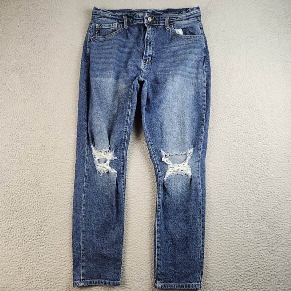 KanCan Jeans Womens 15/31 Plus Curvy High Rise Distressed Knee Mom Stretch Pants - Picture 1 of 11